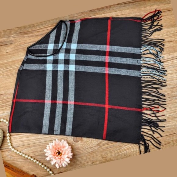 NEW Toddler Tartan Cape 2T 3T 4T Plaid poncho with Fringe, Navy - Picture 2 of 3